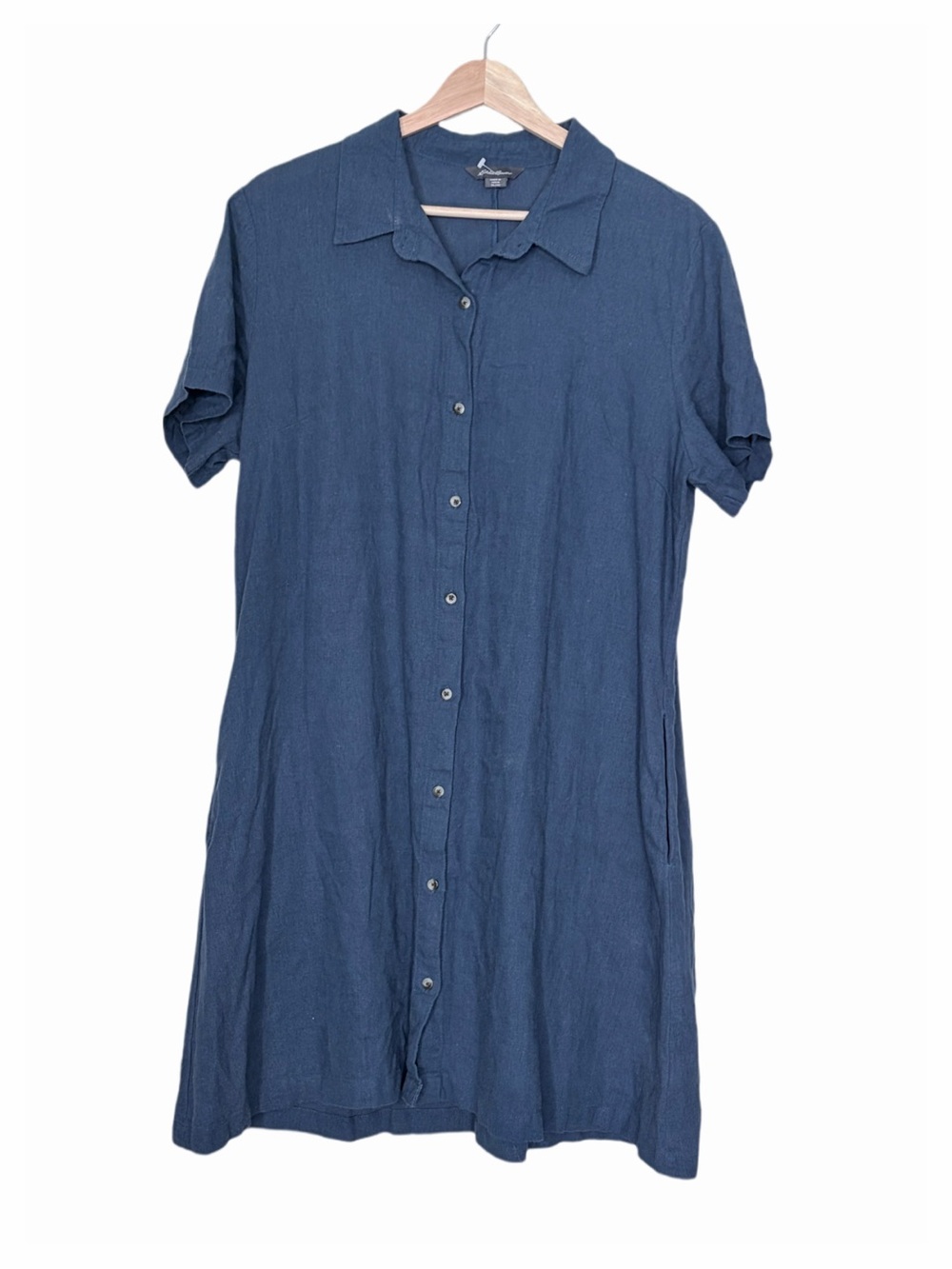 Eddie Bauer Blue Linen-Blend Button Front  Short Sleeve Shirt Dress Size XL